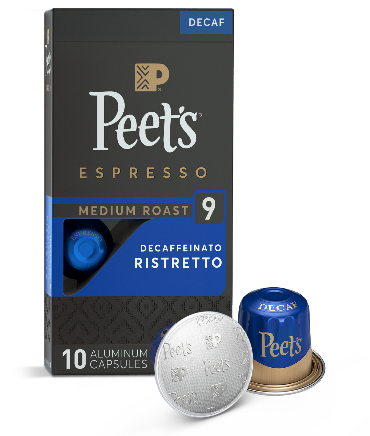 Peet's Coffee Decaffeinato Ristretto Nespresso Capsules in a 10 count package