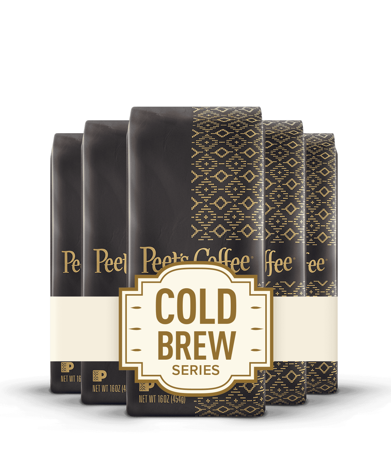 Peet's Coffee Cold Brew Series packages with a decorative label on a transparent background