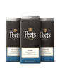 Three Peet's coffee bags with different blends on a black background