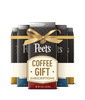 Peet's Coffee gift subscription packages with a gold bow on a black background