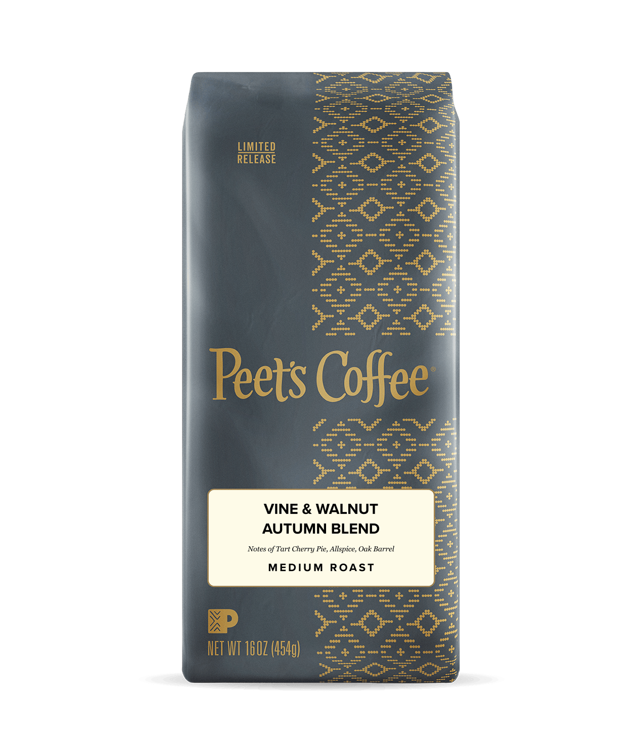 Peet's Coffee Vine & Walnut Autumn Blend coffee package on a white background