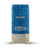 Peet's Coffee Ethiopian Super Natural Dark Roast Coffee beans in a blue and tan 16 ounce bag