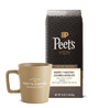 Peet's Coffee bag and beige mug on a transparent background