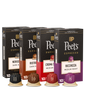 Four boxes of Peet's Espresso capsules with different roast levels on a black background