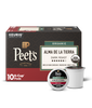 Box of Peet's Organic Alma de la Tierra K-Cup pods with a single pod on a white background.