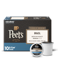 Peet's Decaf Especial K-Cup pods packaging with a single pod on a white background