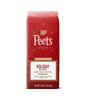 A 16 oz bag of Peet's Holiday Blend Dark Roast Coffee, featuring a festive red packaging design with a geometric pattern and a cream label at the bottom.