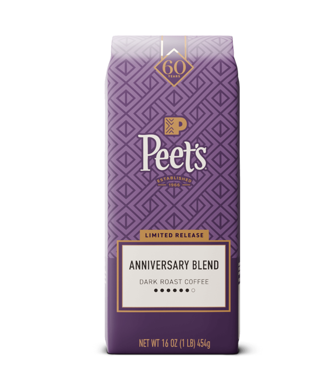 Purple coffee bag with 'Peet's' branding on a white background