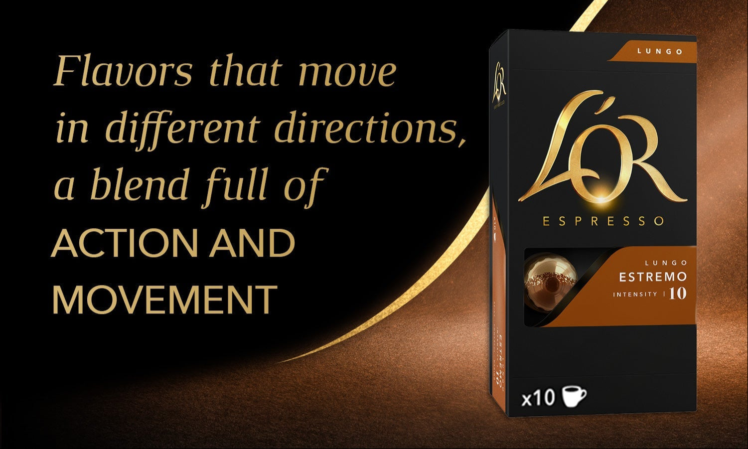 LoR Estremo Espresso box with text on a dark background